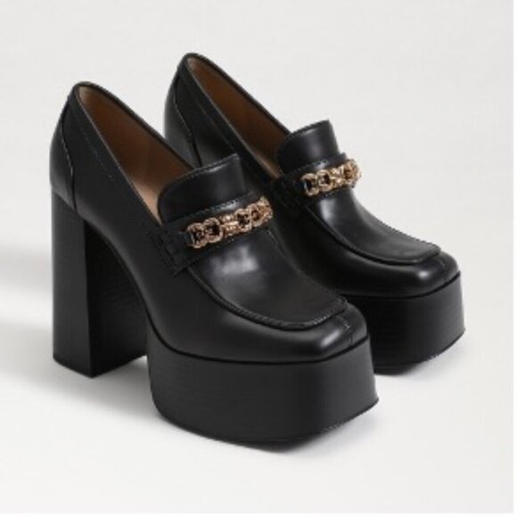 Sam Edelman Rowe Black Leather 70's Retro Boho Platform Heel Loafer Size 8.5 - Picture 2 of 4